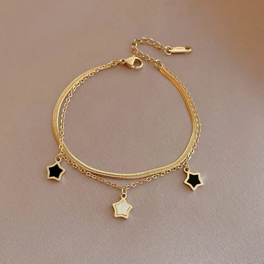 Set Necklace & Bracelet  Steel Star Charm