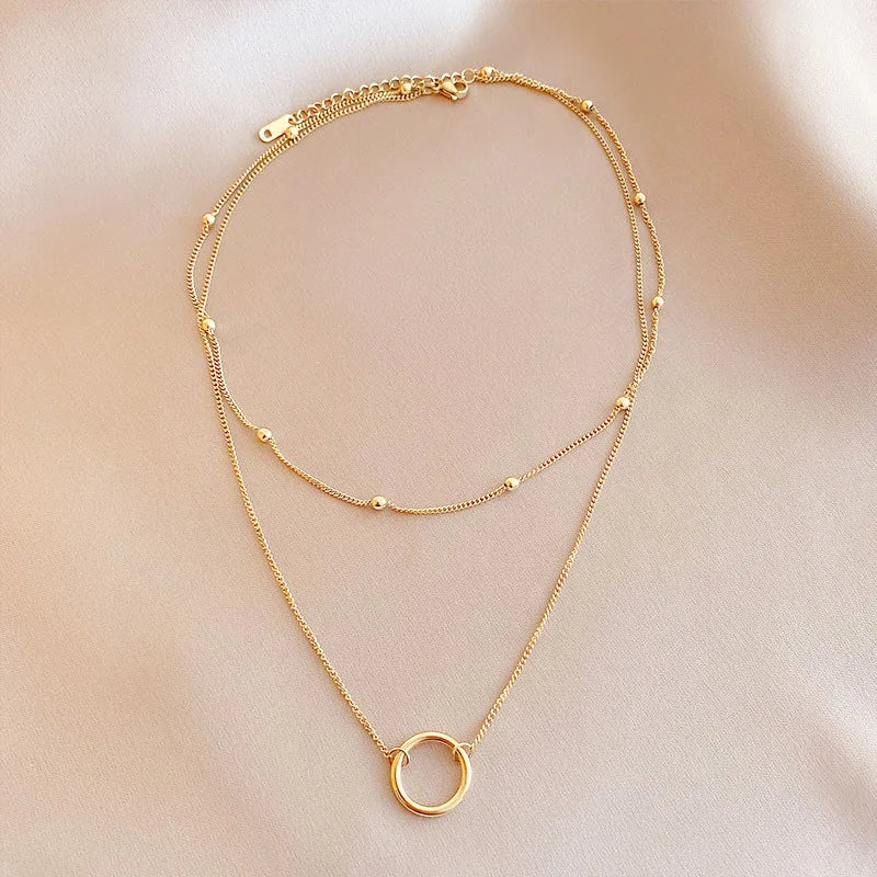 Necklace Steel Double Layer Circle